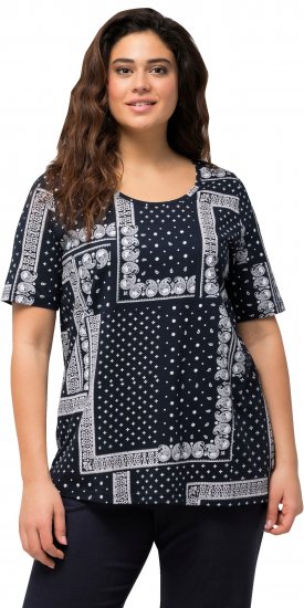 Ulla Popken Paisley A-Line Short Sleeve Tee Navy Blue - Печатни тениски за жени - 