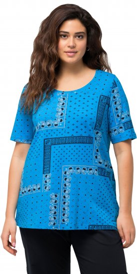 Ulla Popken Paisley A-Line Short Sleeve Tee Sapphire Blue - Печатни тениски за жени - 