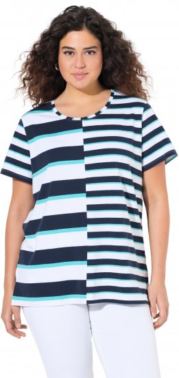 Ulla Popken Mix Stripe Short Sleeve Tee Deep Aqua - Печатни тениски за жени - 