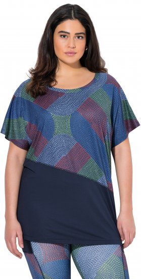 Ulla Popken Quick Drying Geometric Print Short Sleeve Tee Navy Blue - Печатни тениски за жени - 