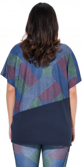 Ulla Popken Quick Drying Geometric Print Short Sleeve Tee Navy Blue - Печатни тениски за жени - 
