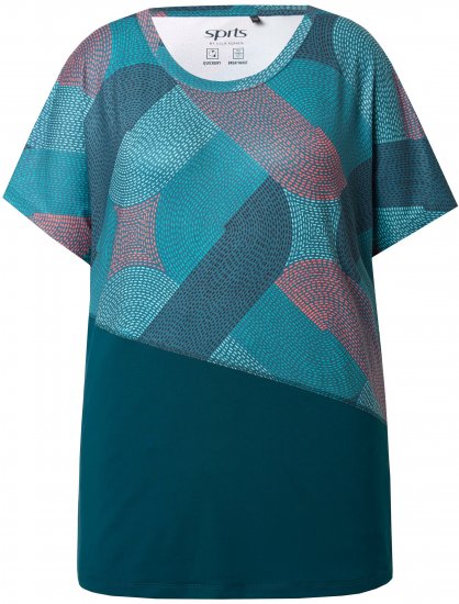 Ulla Popken Quick Drying Geometric Print Short Sleeve Tee Dark Petrol - Печатни тениски за жени - 