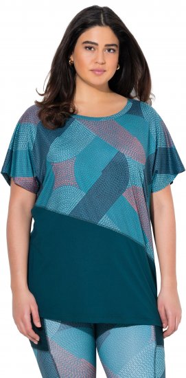 Ulla Popken Quick Drying Geometric Print Short Sleeve Tee Dark Petrol - Печатни тениски за жени - 