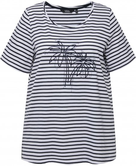 Ulla Popken Palm Tree Embroidered Tee Navy Blue - Печатни тениски за жени - 