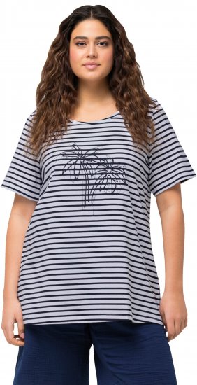 Ulla Popken Palm Tree Embroidered Tee Navy Blue - Печатни тениски за жени - 