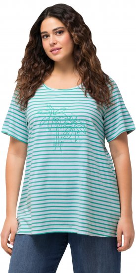 Ulla Popken Palm Tree Embroidered Tee Turquoise Green - Печатни тениски за жени - 