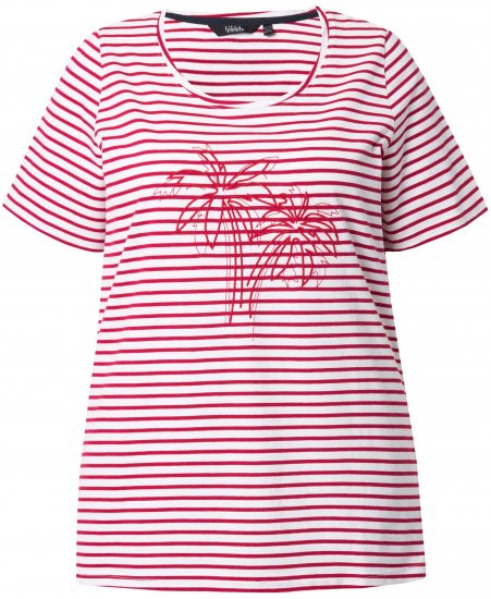 Ulla Popken Palm Tree Embroidered Tee Dark Raspberry - Печатни тениски за жени - 