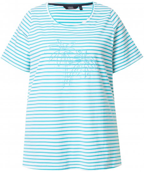 Ulla Popken Palm Tree Embroidered Tee Deep Aqua - Печатни тениски за жени - 