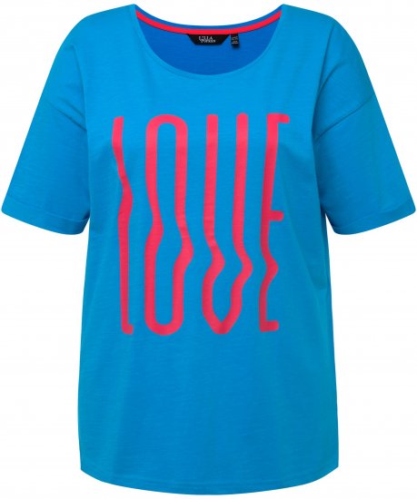 Ulla Popken LOVE Short Sleeve Graphic Tee Sapphire Blue - Печатни тениски за жени - 