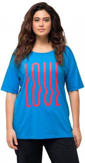 Ulla Popken LOVE Short Sleeve Graphic Tee Sapphire Blue - Печатни тениски за жени - 
