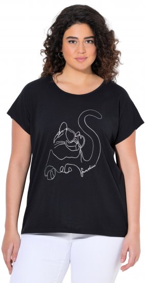 Ulla Popken Metallic Animal Cap Sleeve Graphic Tee Black - Печатни тениски за жени - 