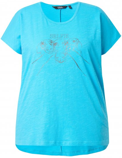 Ulla Popken Metallic Animal Cap Sleeve Graphic Tee Deep Aqua - Печатни тениски за жени - 