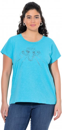 Ulla Popken Metallic Animal Cap Sleeve Graphic Tee Deep Aqua - Печатни тениски за жени - 