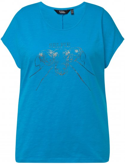 Ulla Popken Metallic Animal Cap Sleeve Graphic Tee Sapphire Blue - Печатни тениски за жени - 