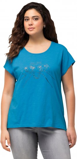 Ulla Popken Metallic Animal Cap Sleeve Graphic Tee Sapphire Blue - Печатни тениски за жени - 
