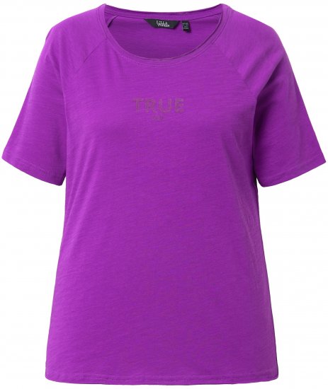 Ulla Popken TRUE Lettering Short Sleeve Tee Purple - Печатни тениски за жени - 