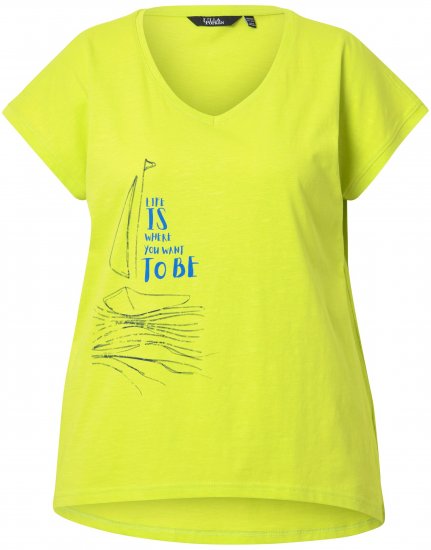Ulla Popken Half-Sleeve A-line V-Neck Boat Pattern T-Shirt Lime - Печатни тениски за жени - 