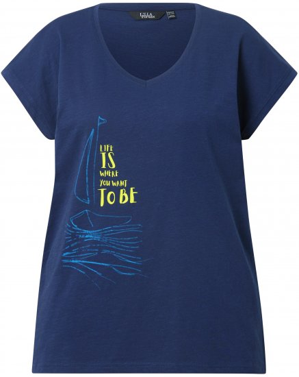 Ulla Popken Half-Sleeve A-line V-Neck Boat Pattern T-Shirt Ink Blue - Печатни тениски за жени - 