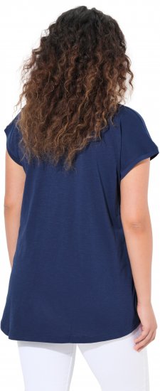 Ulla Popken Half-Sleeve A-line V-Neck Boat Pattern T-Shirt Ink Blue - Печатни тениски за жени - 