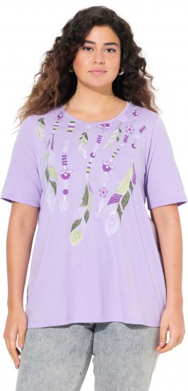 Ulla Popken Metallic Feather Short Sleeve Graphic Tee Lavender - Печатни тениски за жени - 