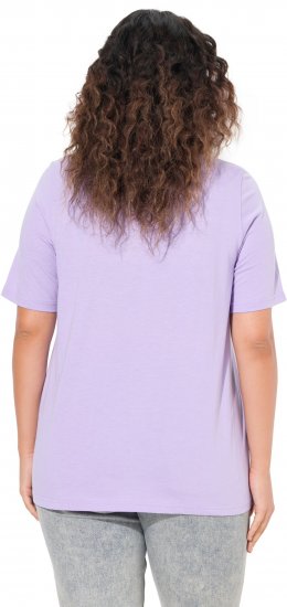 Ulla Popken Metallic Feather Short Sleeve Graphic Tee Lavender - Печатни тениски за жени - 