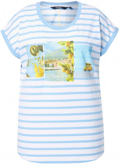 Ulla Popken Striped Short Sleeve Citrus Graphic Tee Light Blue - Печатни тениски за жени - 