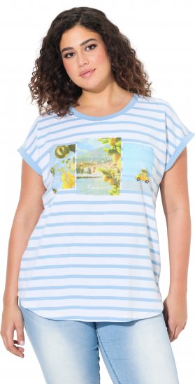 Ulla Popken Striped Short Sleeve Citrus Graphic Tee Light Blue - Печатни тениски за жени - 