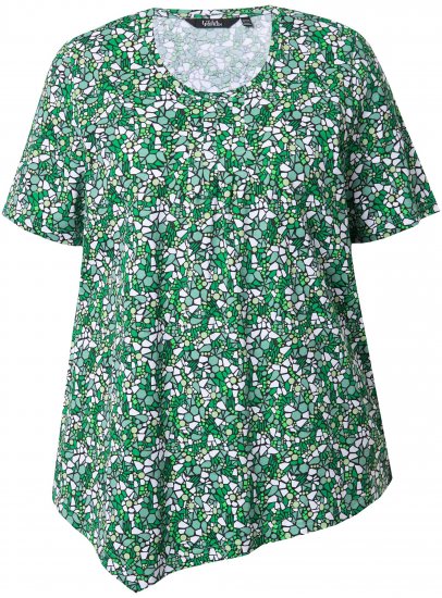 Ulla Popken Floral Pointed Hem Short Sleeve Tee Green - Печатни тениски за жени - 