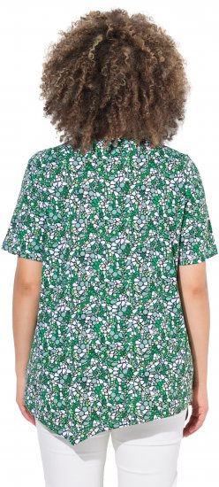 Ulla Popken Floral Pointed Hem Short Sleeve Tee Green - Печатни тениски за жени - 