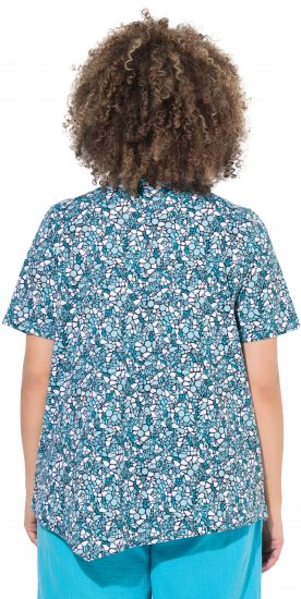 Ulla Popken Floral Pointed Hem Short Sleeve Tee Deep Aqua - Печатни тениски за жени - 