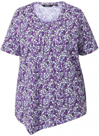 Ulla Popken Floral Pointed Hem Short Sleeve Tee Purple - Печатни тениски за жени - 