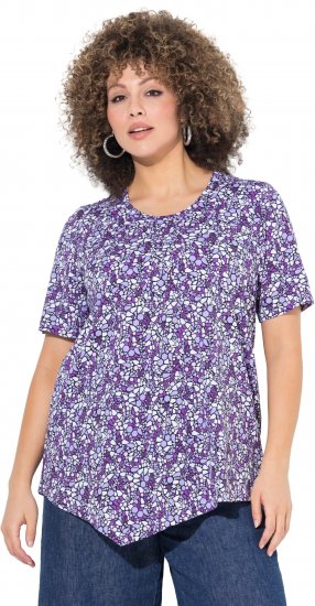 Ulla Popken Floral Pointed Hem Short Sleeve Tee Purple - Печатни тениски за жени - 