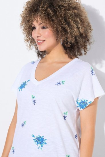 Ulla Popken Cross Stitch Short Sleeve Tee Snow White - Печатни тениски за жени - Дамски тениски с щампи