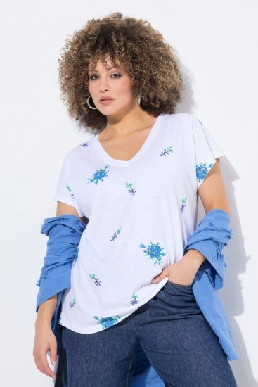 Ulla Popken Cross Stitch Short Sleeve Tee Snow White - Печатни тениски за жени - Дамски тениски с щампи
