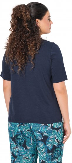 Ulla Popken Ride The Wave Short Sleeve V-Neck Graphic Tee Navy Blue - Печатни тениски за жени - 