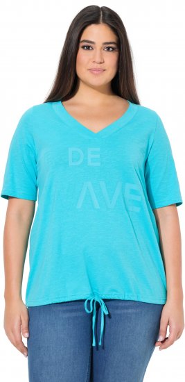 Ulla Popken Ride The Wave Short Sleeve V-Neck Graphic Tee Deep Aqua - Печатни тениски за жени - 