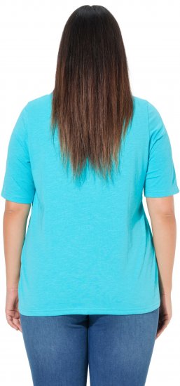 Ulla Popken Ride The Wave Short Sleeve V-Neck Graphic Tee Deep Aqua - Печатни тениски за жени - 