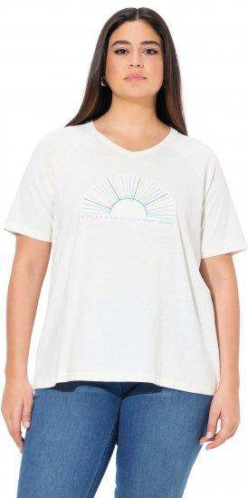 Ulla Popken Embroidered Sunrise Lettering Tee Off-White - Печатни тениски за жени - 