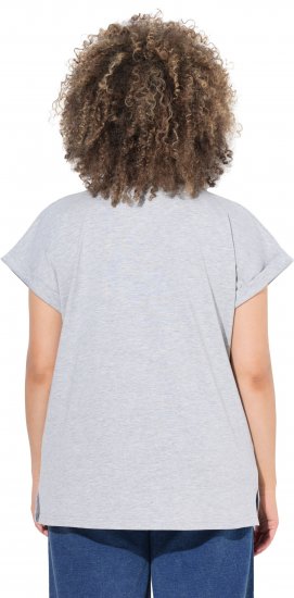 Ulla Popken Long Beach Lettering Cap Sleeve Tee Light Grey Melange - Печатни тениски за жени - 