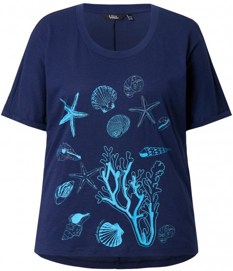 Ulla Popken Marine Print Short Sleeve Tee Ink Blue - Печатни тениски за жени - 