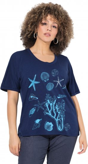Ulla Popken Marine Print Short Sleeve Tee Ink Blue - Печатни тениски за жени - 