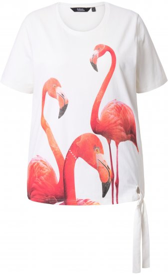 Ulla Popken Flamingo Short Sleeve Graphic Tee Off-White - Печатни тениски за жени - 