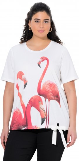 Ulla Popken Flamingo Short Sleeve Graphic Tee Off-White - Печатни тениски за жени - 
