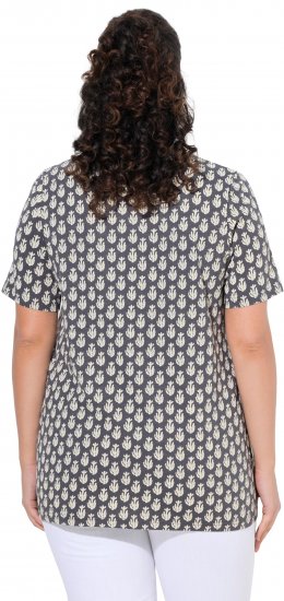 Ulla Popken Cactus Print Short Sleeve V-Neck Tee Graphite Grey - Печатни тениски за жени - 