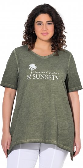 Ulla Popken Sunset Lettering Short Sleeve Graphic Tee Olive - Печатни тениски за жени - 