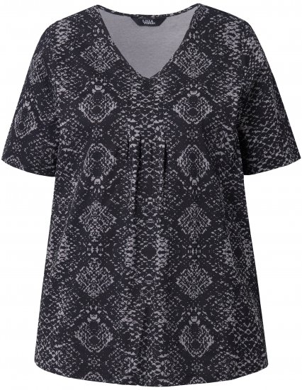 Ulla Popken Snake Print V-Neck Tee Graphite Grey - Печатни тениски за жени - 