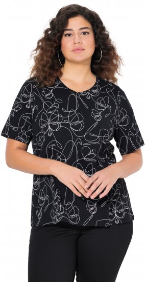 Ulla Popken Abstract Animal Print Short Sleeve Tee Black - Печатни тениски за жени - 