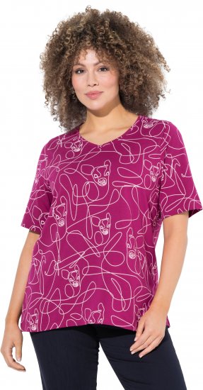 Ulla Popken Abstract Animal Print Short Sleeve Tee Magnolia Red - Печатни тениски за жени - 