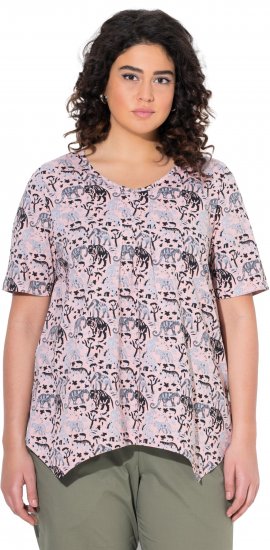 Ulla Popken Half-sleeve A-line V-neck Pointed Hem Animal Pattern T-shirt Pastel Rose - Печатни тениски за жени - 