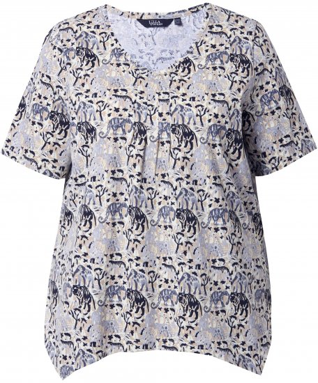 Ulla Popken Half-sleeve A-line V-neck Pointed Hem Animal Pattern T-shirt Moss - Печатни тениски за жени - 